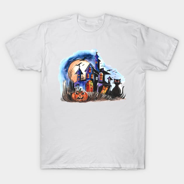 Spooky House Halloween T-Shirt by Mako Design 